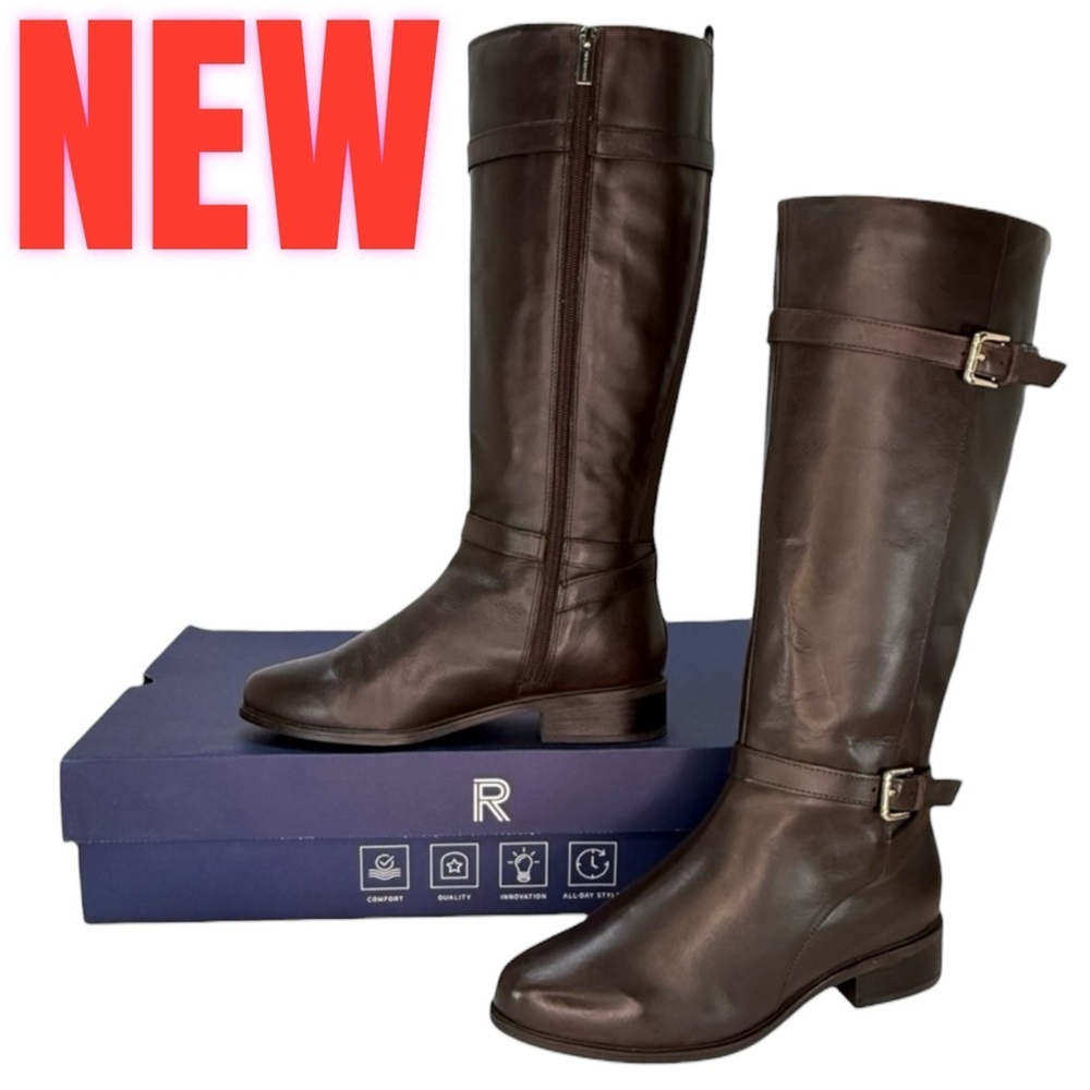 Rockport Harper Brown Leather Knee High Wide Calf Womens Boots Size 8M